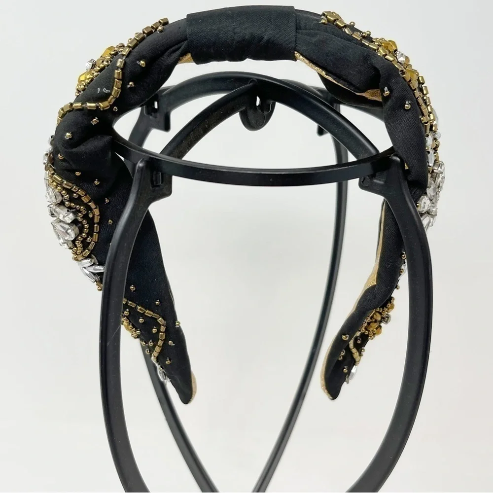 Black Beaded Jeweled Slip On Women’s Headband Adjustable One Size